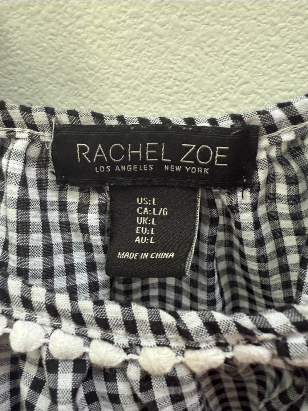 Rachel Zoe Gingham Ruffle Trim Sleeveless Top Black White Size Large - Picture 4 of 5